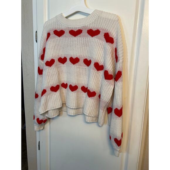 Jessica Simpson white long sleeve sweater with red hearts - Picture 3 of 7